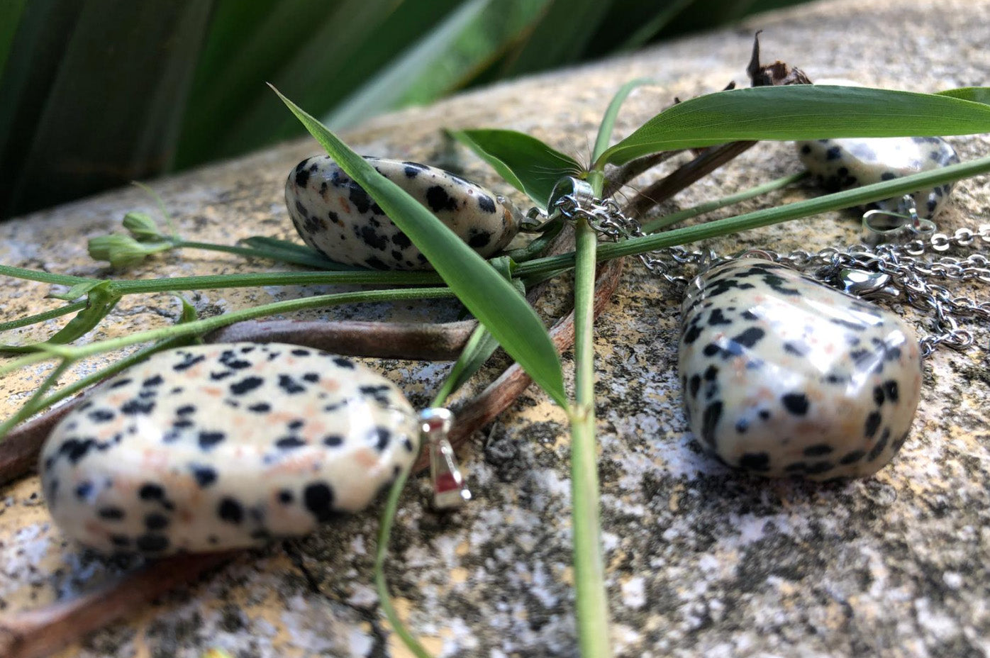 Boutique ésotérique en ligne - Pendentif en pierre Jaspe Dalmatien - SOEURS